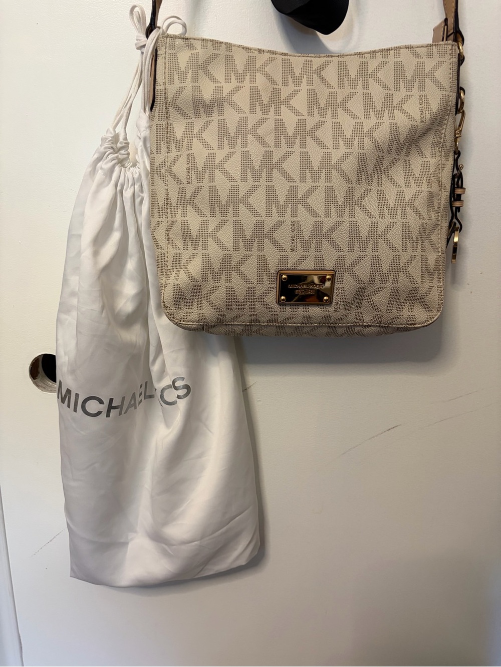Michael Kors Beige Logo Crossbody Messenger with Gold Plate